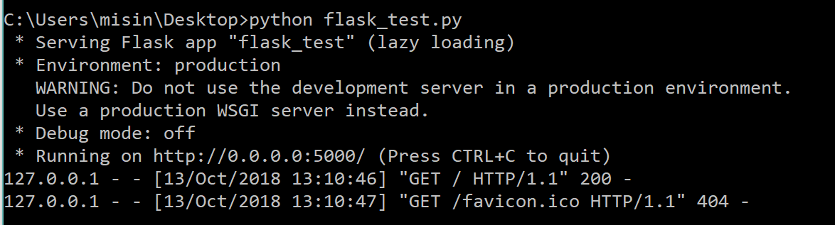 Command prompt showing that I ran flask